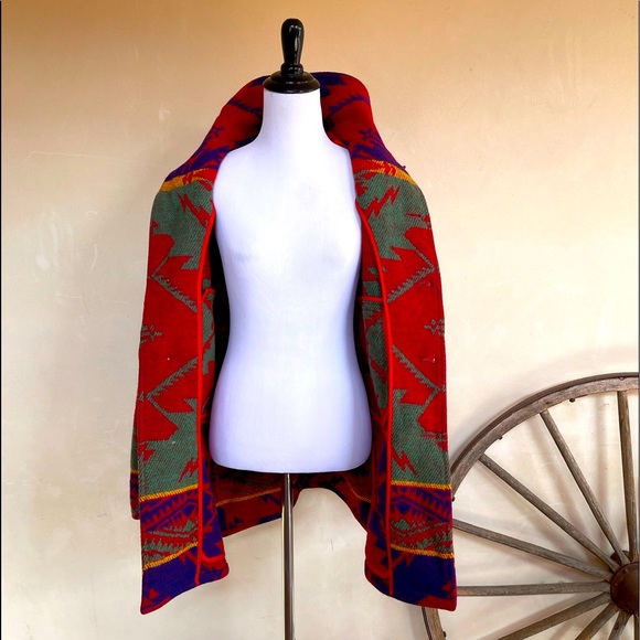 RALPH LAUREN COUNTRY Vtg 80s Colorful Wool Indian Blanket Coat Womans M USA RARE - Picture 8 of 16